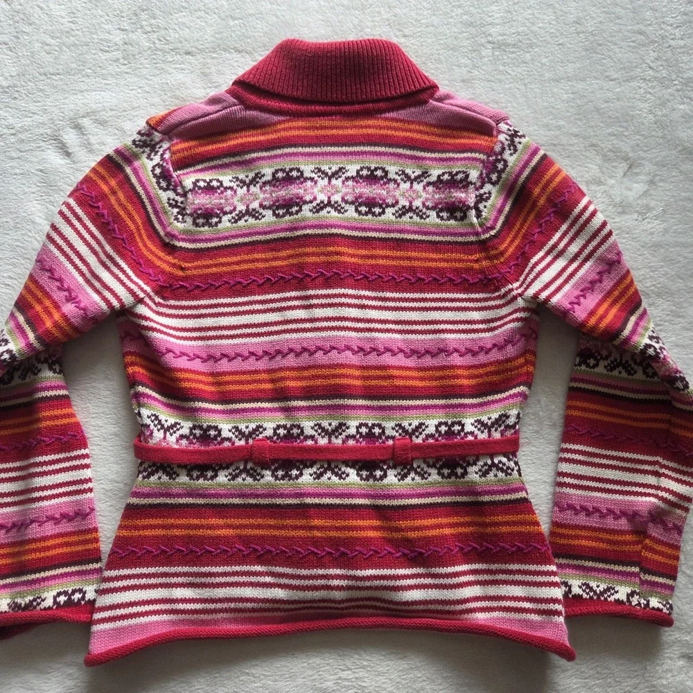 Vintage Gymboree Cardigan Sweater Fair Isle Striped Belted Girls Sz 7 Tight Knit